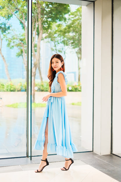 LUXE - Saige Flutter Gown Dress in Blue
