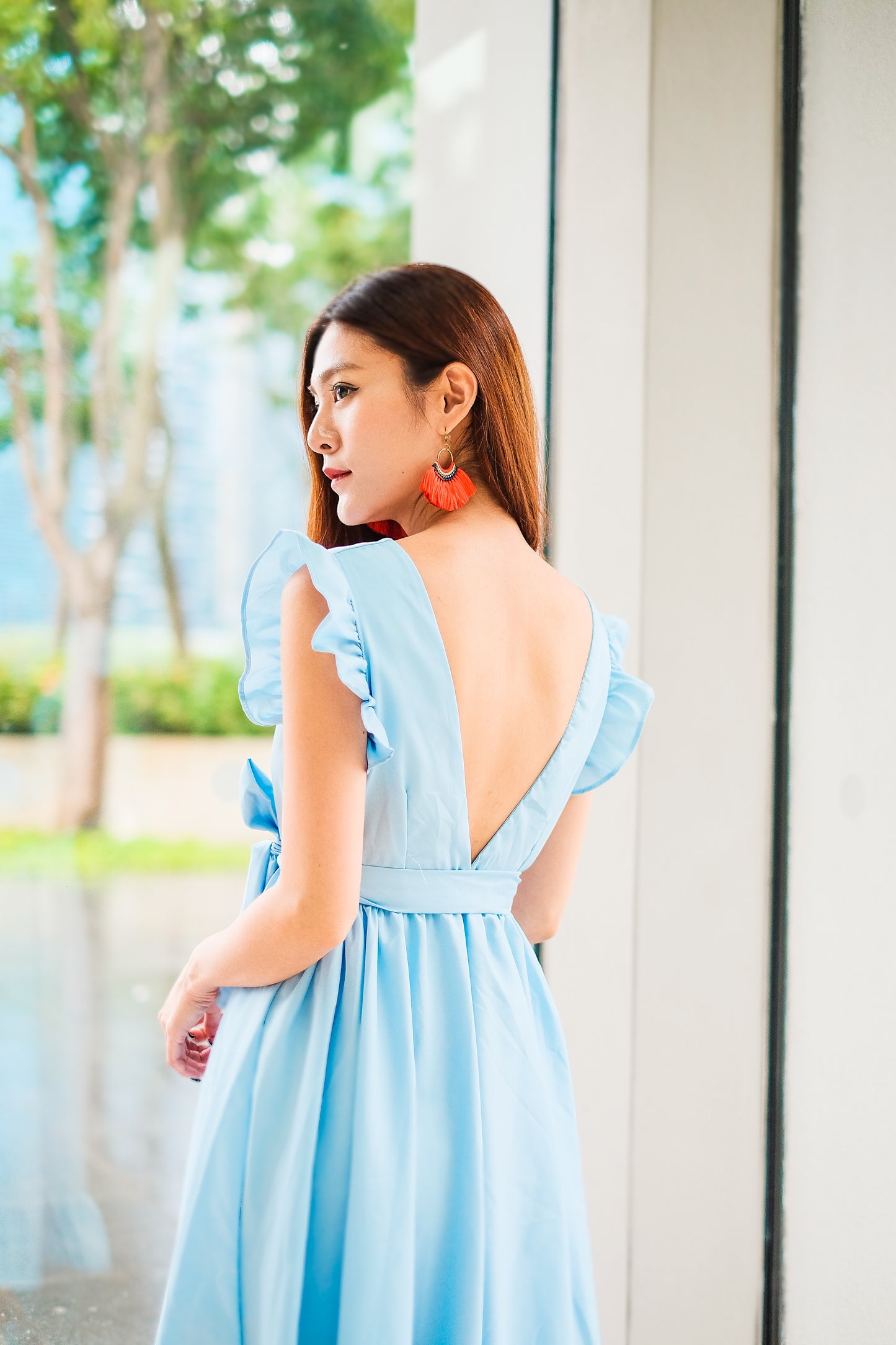LUXE - Saige Flutter Gown Dress in Blue
