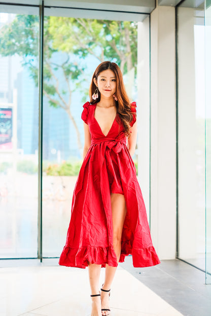 LUXE - Saige Flutter Gown Dress in Red