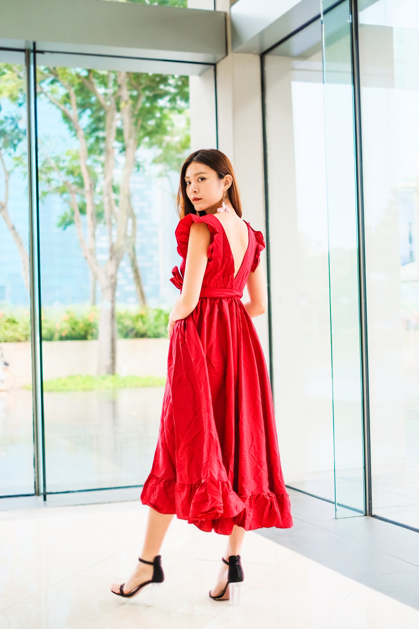 LUXE - Saige Flutter Gown Dress in Red