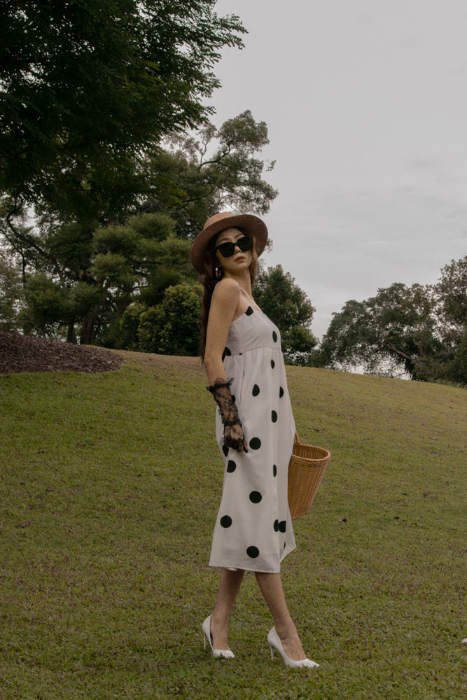 
                  
                    Load image into Gallery viewer, Margaret Polka Dot Maxi Dress in White
                  
                