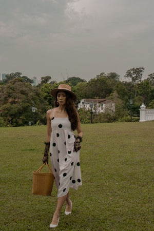 
                  
                    Load image into Gallery viewer, Margaret Polka Dot Maxi Dress in White
                  
                