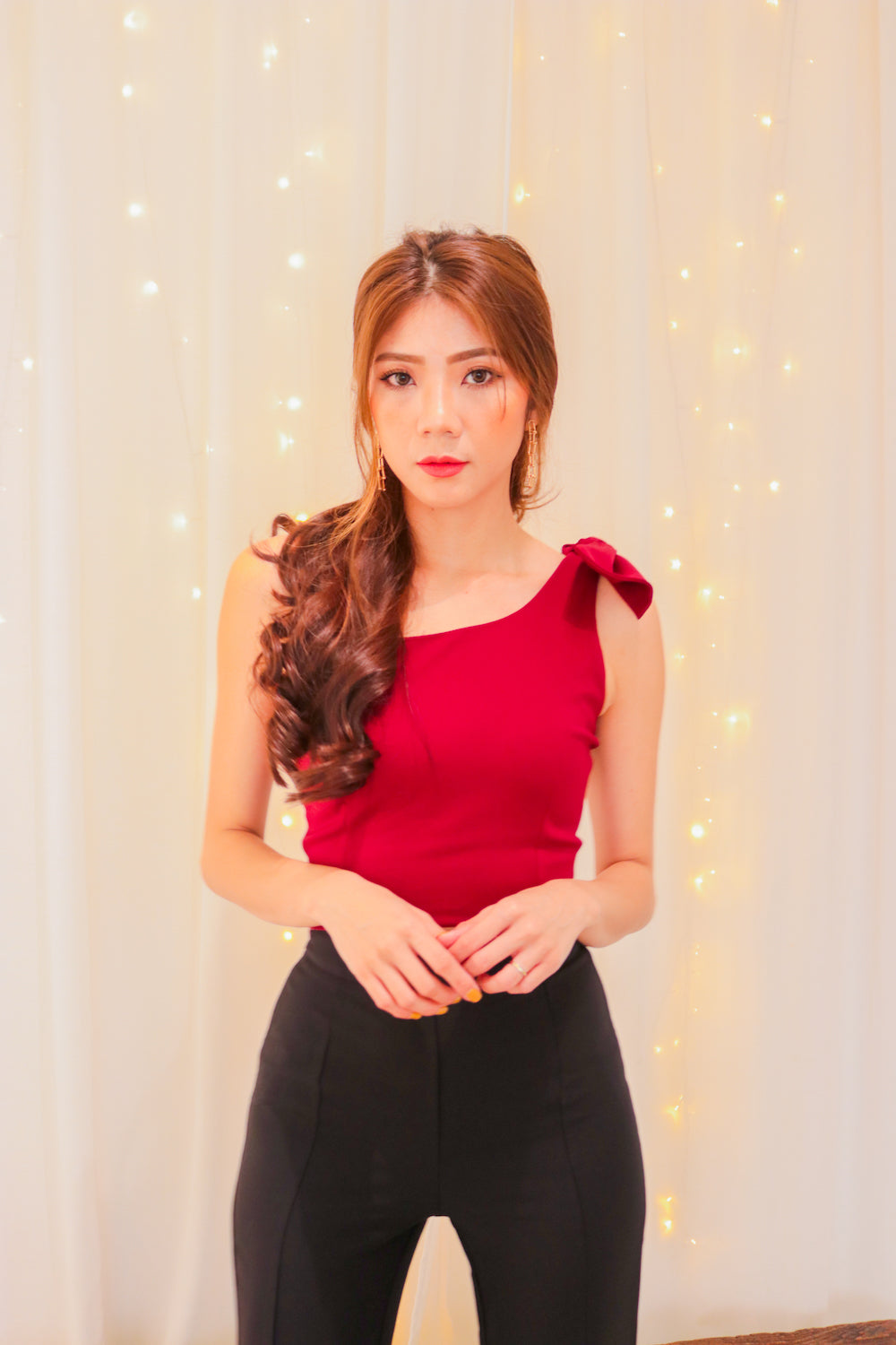 * PREMIUM * - RACHLIA 2 WAYS TOGA TOP IN BURGUNDY * - Self Manufactured by LBRLABEL only