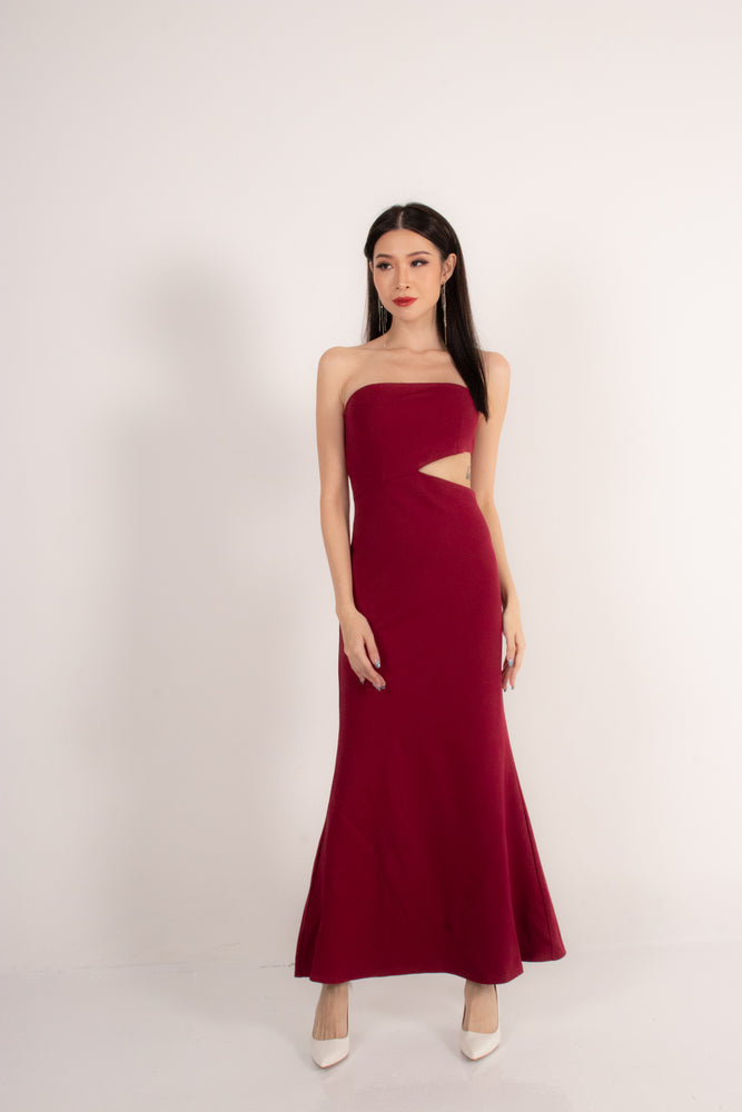 
                  
                    Load image into Gallery viewer, Gwenlia Slit Gown Dress in Burgundy
                  
                