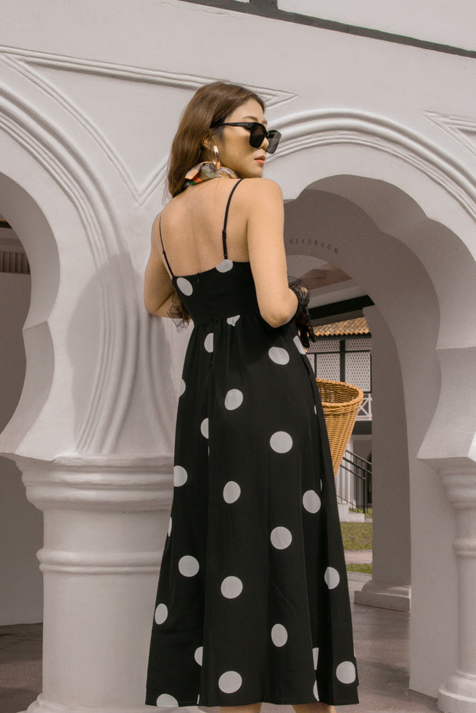 
                  
                    Load image into Gallery viewer, Margaret Polka Dot Maxi Dress in Black
                  
                