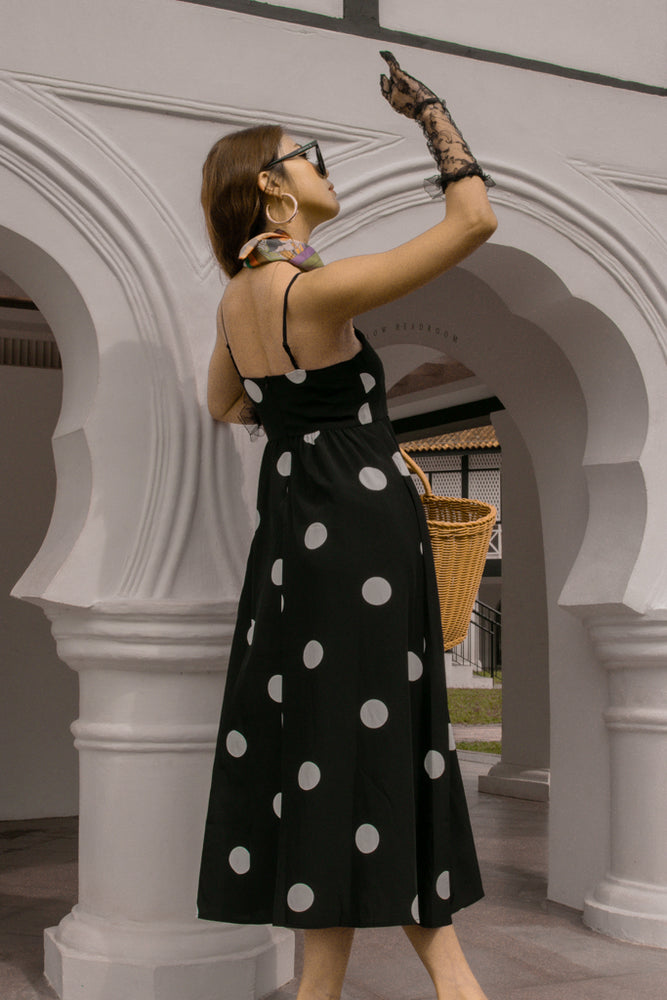 
                  
                    Load image into Gallery viewer, Margaret Polka Dot Maxi Dress in Black
                  
                