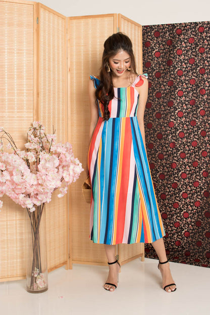 * PREMIUM* - Jujulia Two Ways Midi Dress in Multi Stripes - Self Manufactured by LBRLABEL