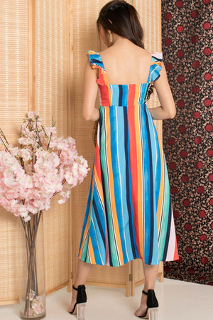 
                  
                    Load image into Gallery viewer, * PREMIUM* - Jujulia Two Ways Midi Dress in Multi Stripes - Self Manufactured by LBRLABEL
                  
                