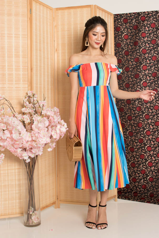 * PREMIUM* - Jujulia Two Ways Midi Dress in Multi Stripes - Self Manufactured by LBRLABEL