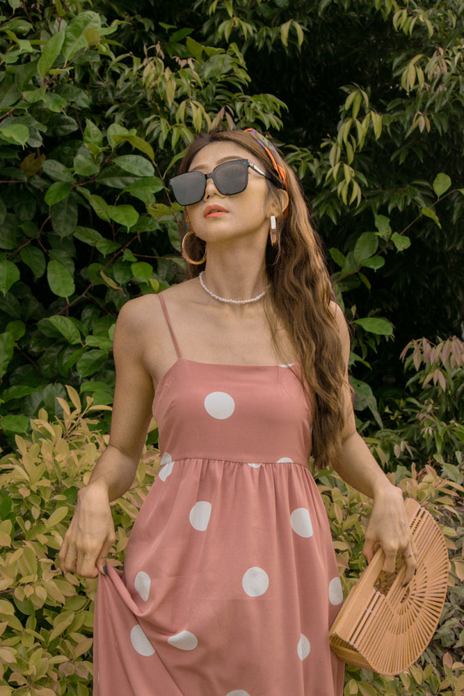 
                  
                    Load image into Gallery viewer, Margaret Polka Dot Maxi Dress in Dusty Rose
                  
                