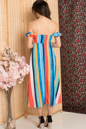 
                  
                    Load image into Gallery viewer, * PREMIUM* - Jujulia Two Ways Midi Dress in Multi Stripes - Self Manufactured by LBRLABEL
                  
                