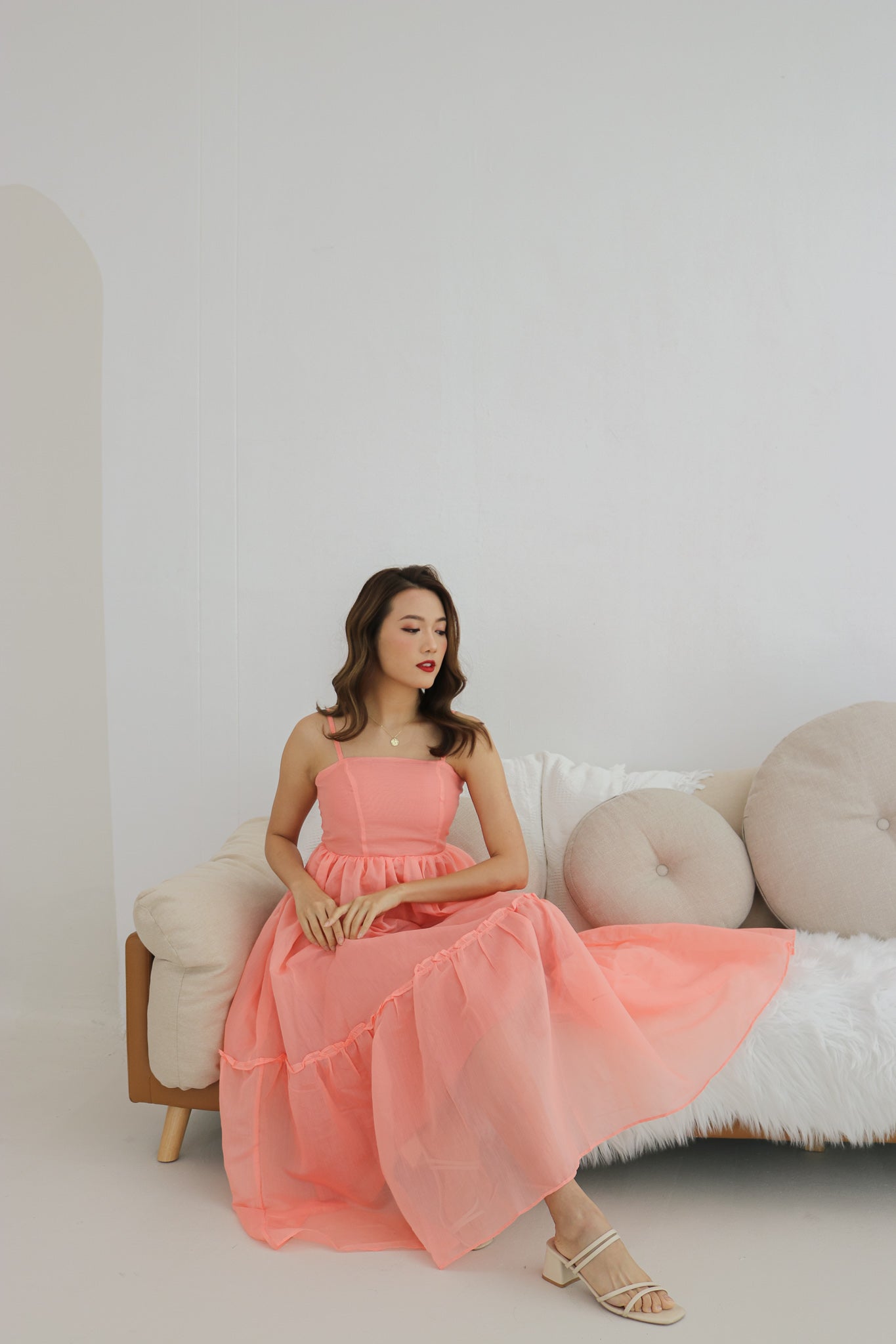 Freya Gown Dress in Peach Pink