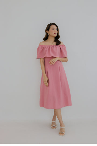 Madley Off Shoulder Dress in Mauve Pink