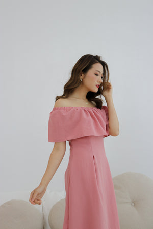 
                  
                    Load image into Gallery viewer, Madley Off Shoulder Dress in Mauve Pink
                  
                