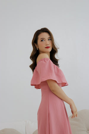 
                  
                    Load image into Gallery viewer, Madley Off Shoulder Dress in Mauve Pink
                  
                