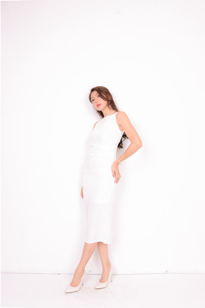 Darlene Halter Neck Dress in White