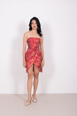 
                  
                    Load image into Gallery viewer, Chloelia Oriental Bustier Dress in Red
                  
                