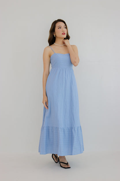 Amica Linen Maxi Dress in Blue