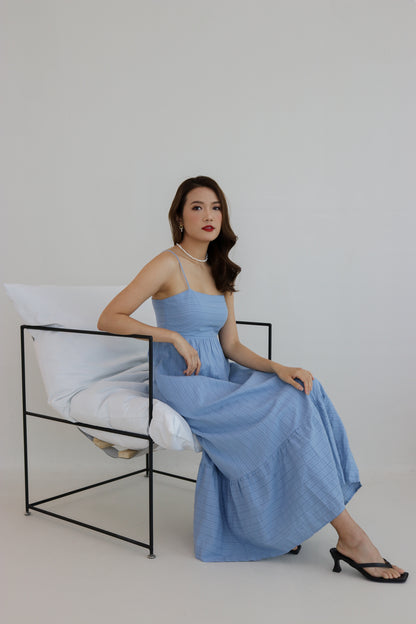 Amica Linen Maxi Dress in Blue