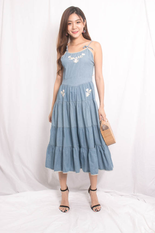 * LUXE* Emera Embroided Maxi Dress in Denim