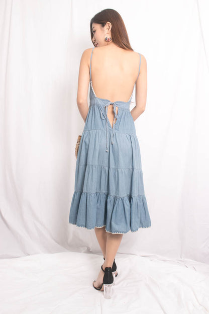* LUXE* Emera Embroided Maxi Dress in Denim