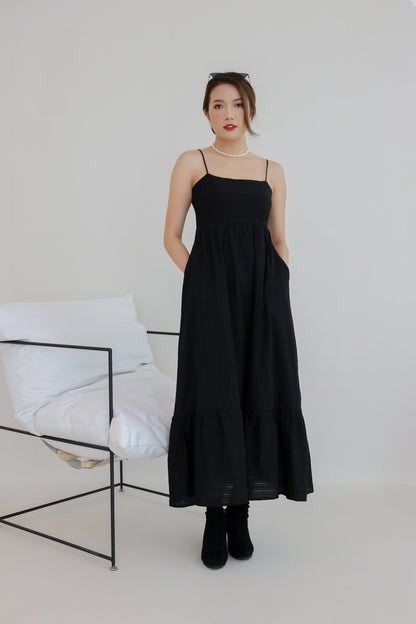 Amica Linen Maxi Dress in Black