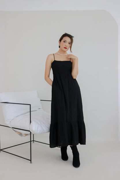 Amica Linen Maxi Dress in Black