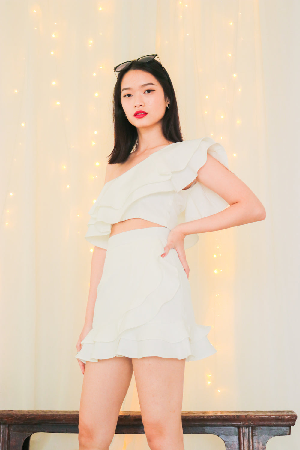 * PREMIUM * - Celeslia Ruffles Toga Top in White - Self Manufactured by LBRLABEL only