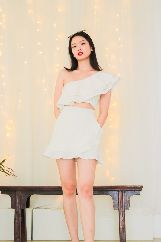 * PREMIUM * - Celeslia Ruffles Skorts in White - Self Manufactured by LBRLABEL only