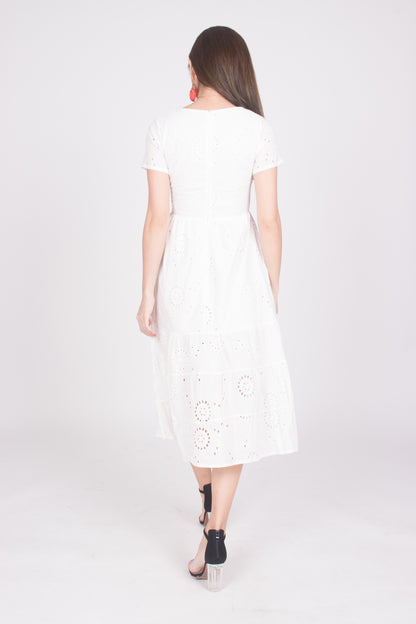 Yista Eyelet Midi Dress in White