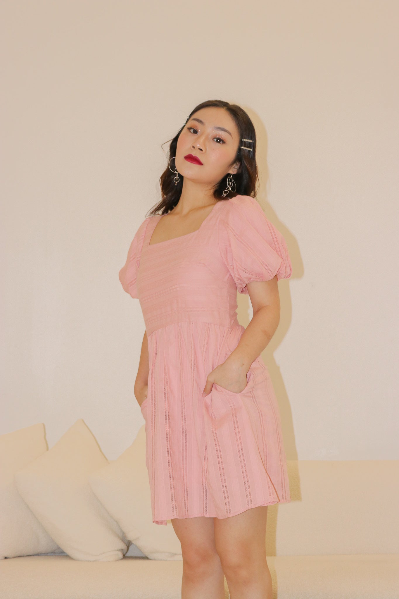 Melanie Babydoll Romper Dress in Baby Pink
