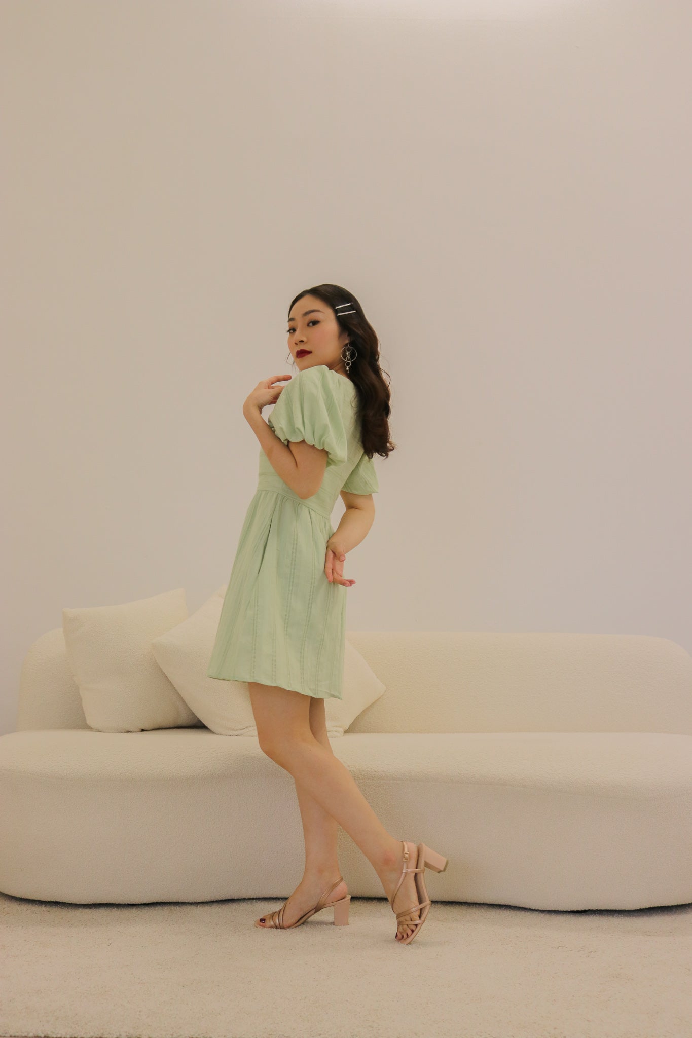 Melanie Babydoll Dress in Tea Green