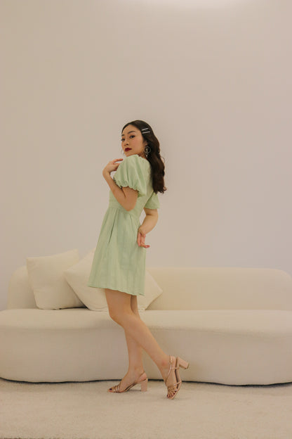 Melanie Babydoll Dress in Tea Green