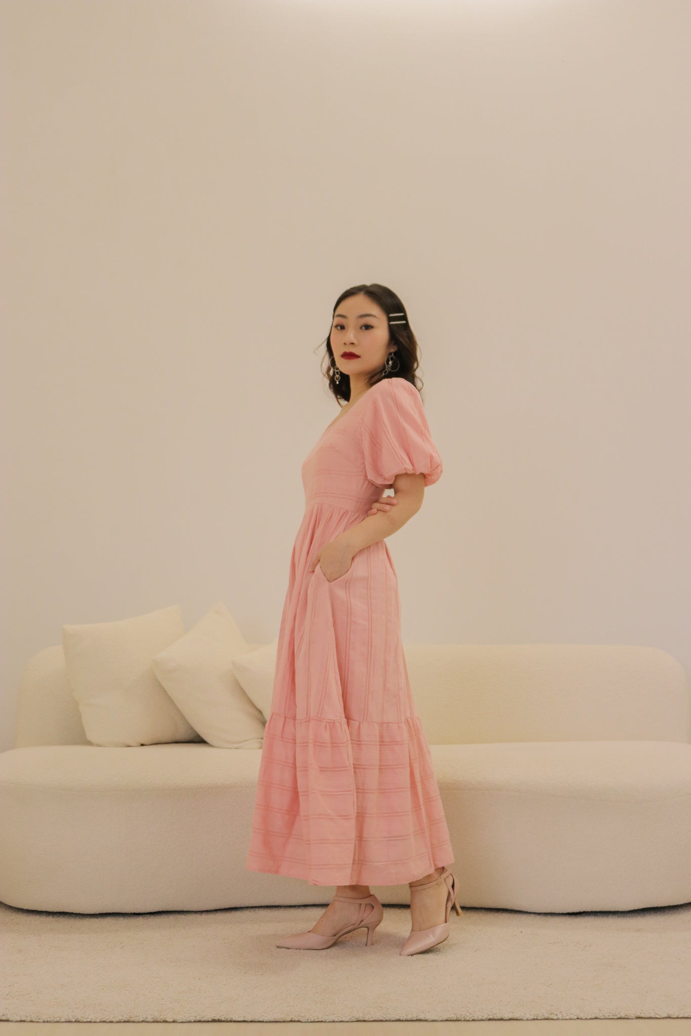 Madelyn Linen Maxi Dress in Baby Pink
