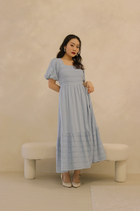Madelyn Linen Maxi Dress in Sky Blue