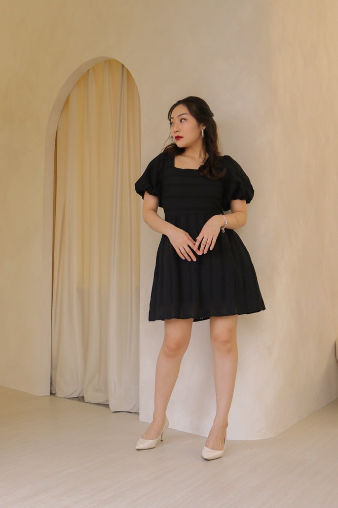 
                  
                    Load image into Gallery viewer, Melanie Babydoll Dress Romper Dress in Black
                  
                