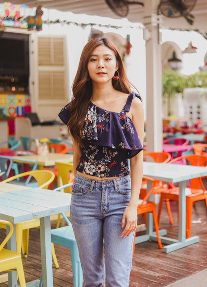 *PREMIUM* - Plerilia Floral Toga Top in Navy - Self Manufactured by LBRLABEL only