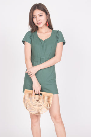 
                  
                    Load image into Gallery viewer, Helia Belted Romper in Green
                  
                