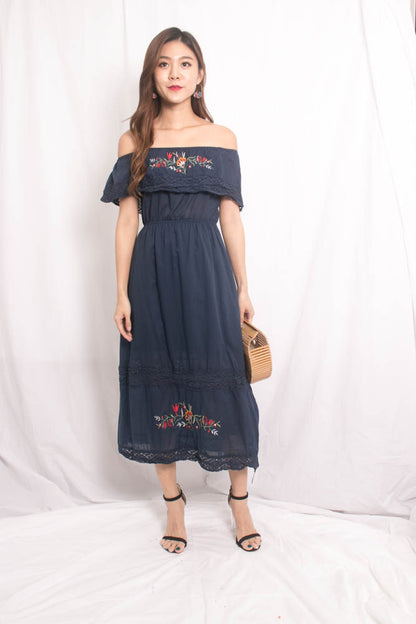 Shella Embroided Dress in Navy