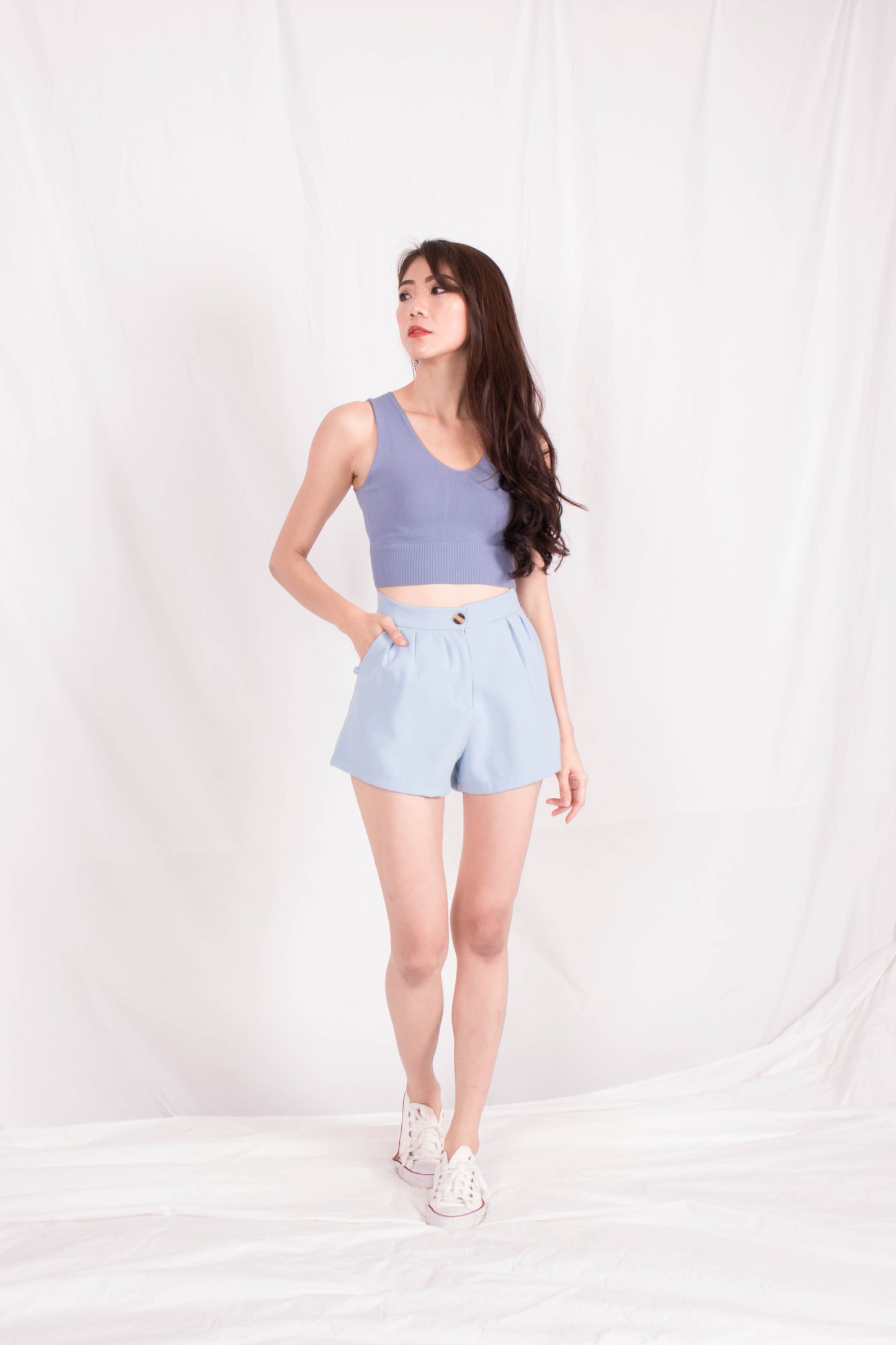 *PREMIUM* - Jewelia High-Waisted Shorts in Baby Blue - Self Manufactured by LBRLABEL
