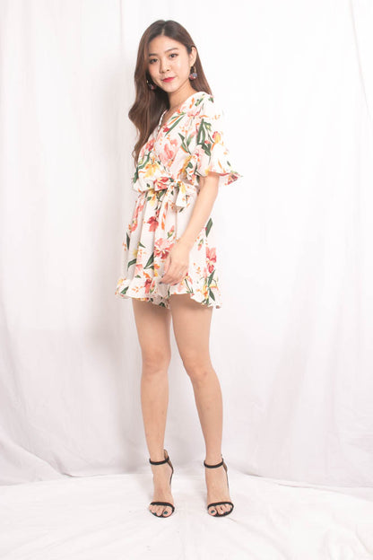 Sally Floral Printed Romper in White