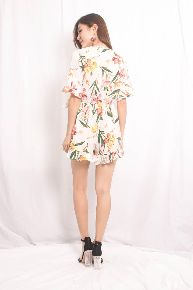 Sally Floral Printed Romper in White