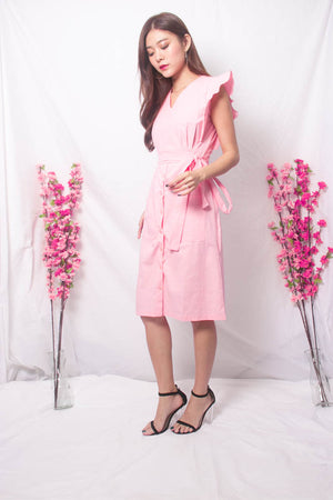 
                  
                    Load image into Gallery viewer, Maire Flutter Midi Dress in Pink
                  
                