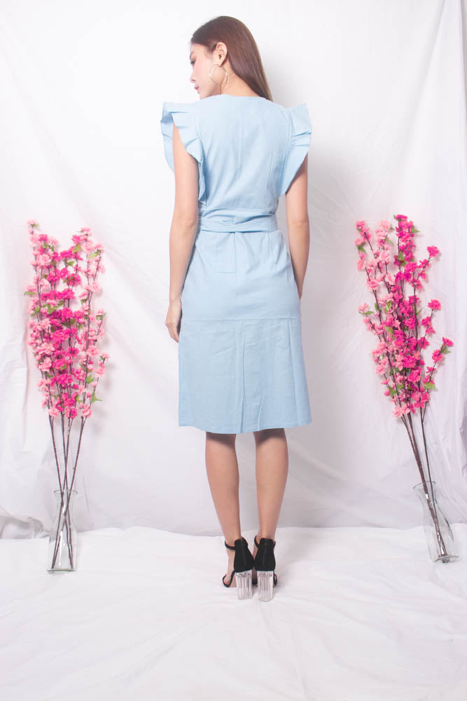 
                  
                    Load image into Gallery viewer, Maire Flutter Midi Dress in Blue
                  
                