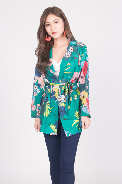 *LUXE* Keria Floral Kimono Blazer in Green