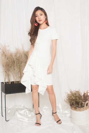 
                  
                    Load image into Gallery viewer, *PREMIUM* - Earilia Sleeved Flutter Dress in White - LBRLABEL MANUFACTURED
                  
                