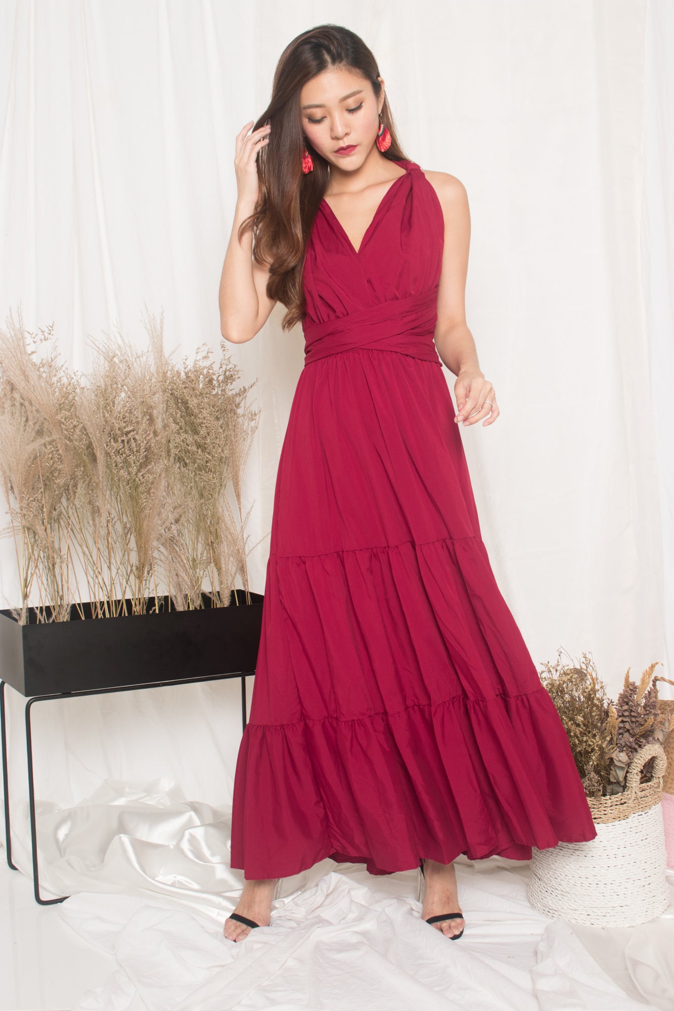 LUXE - PARIS LOVER DO IT YOURSELF MAXI DRESS IN BURGUNDY