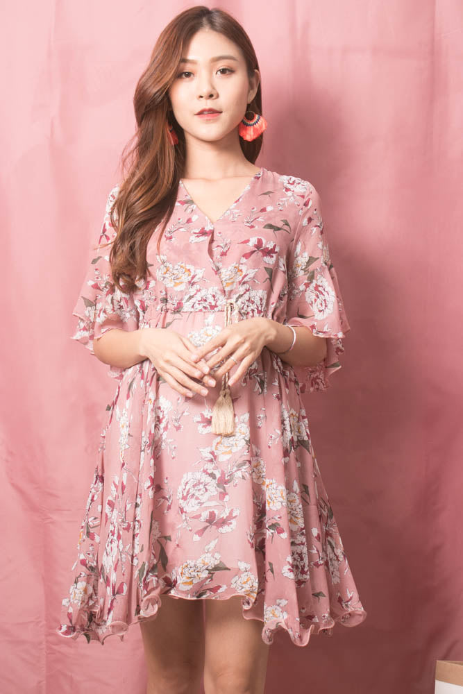 Adelina Floral Dress in Blush