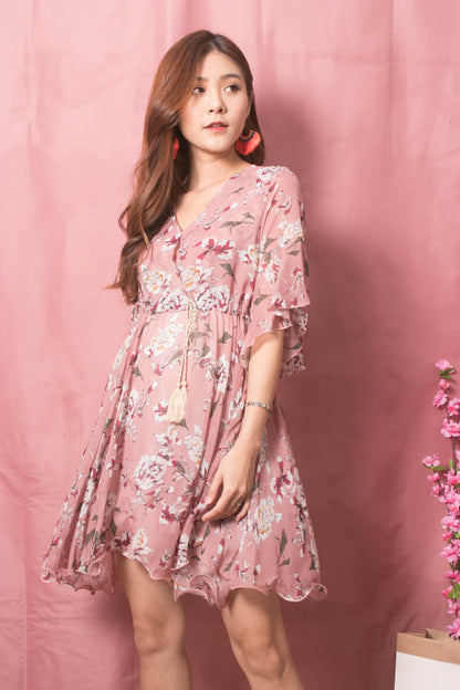 Adelina Floral Dress in Blush