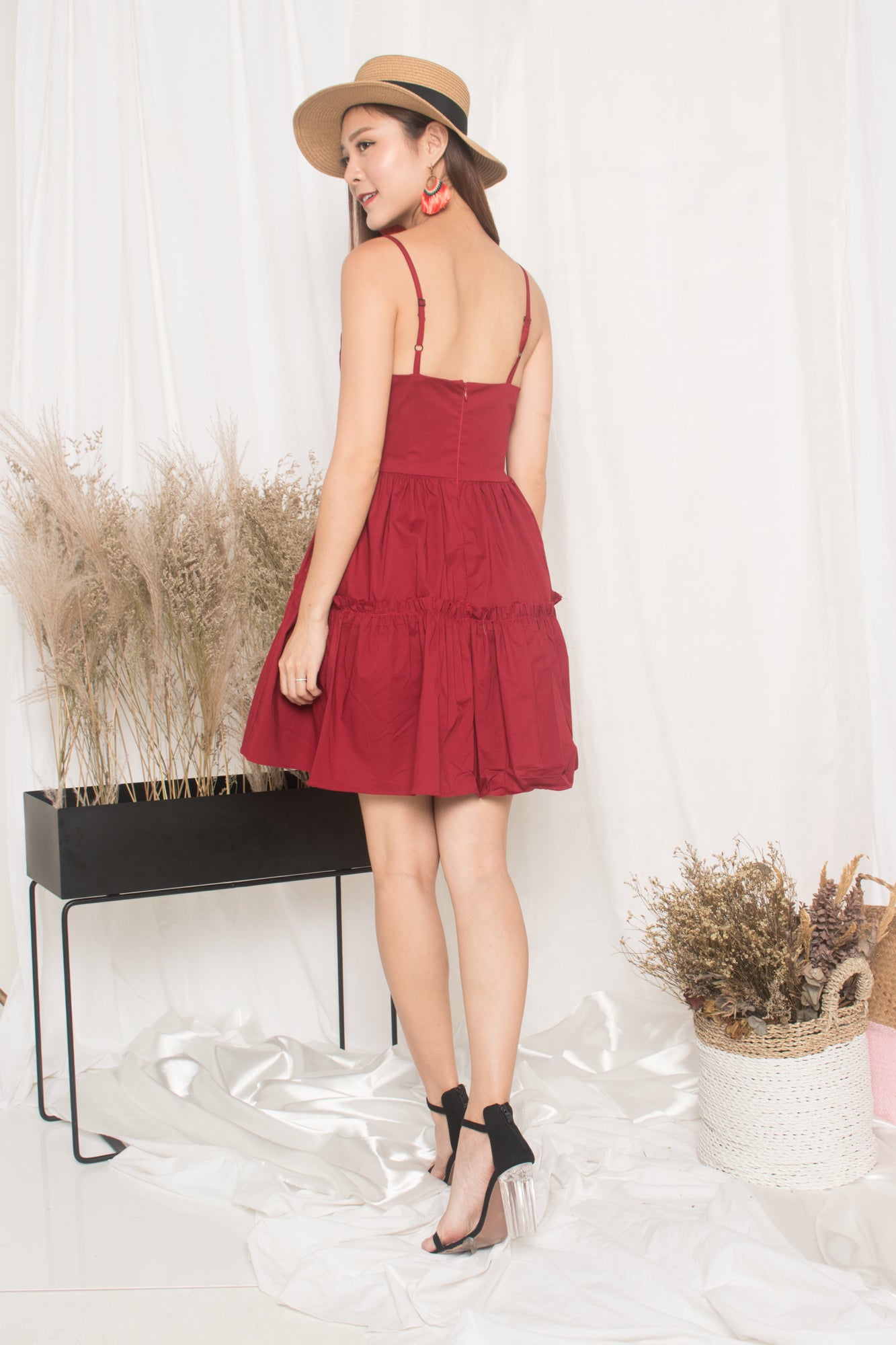 Oksar Layer Dress in Burgundy Red